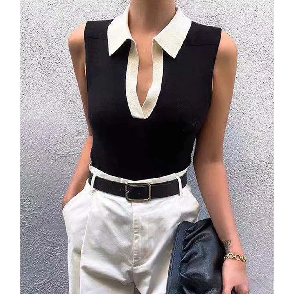 Women's Solid Color Round Neck Knitted Pullover Vest