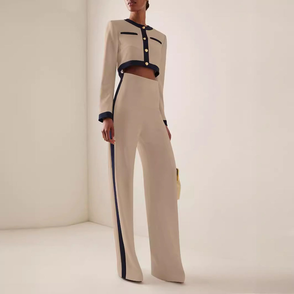 Women's Office Wear Suit Set with Long Sleeve Top and Trousers