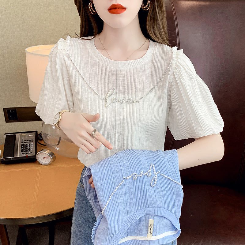 Top Puff Sleeve Solid Color Short-sleeved Shirt