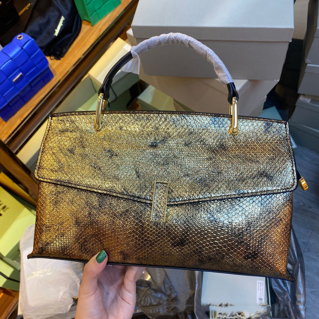 Large Capacity Genuine Leather Crocodile & Python Pattern Crossbody Handbag 32x20x12cm