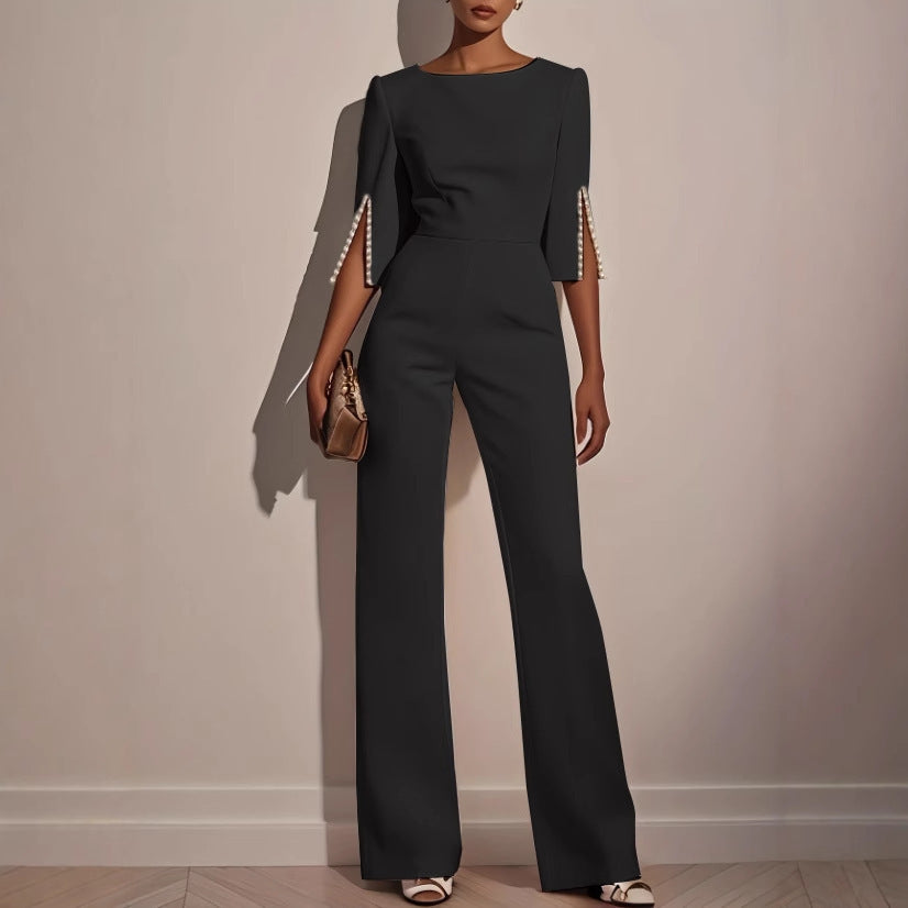 Solid Color Beading Slim Fit Bodysuit for Women