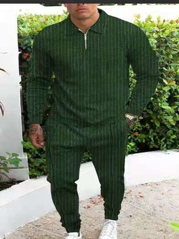 Slim Trendy Casual Striped Men's Suit with Trousers and Long Sleeve Top