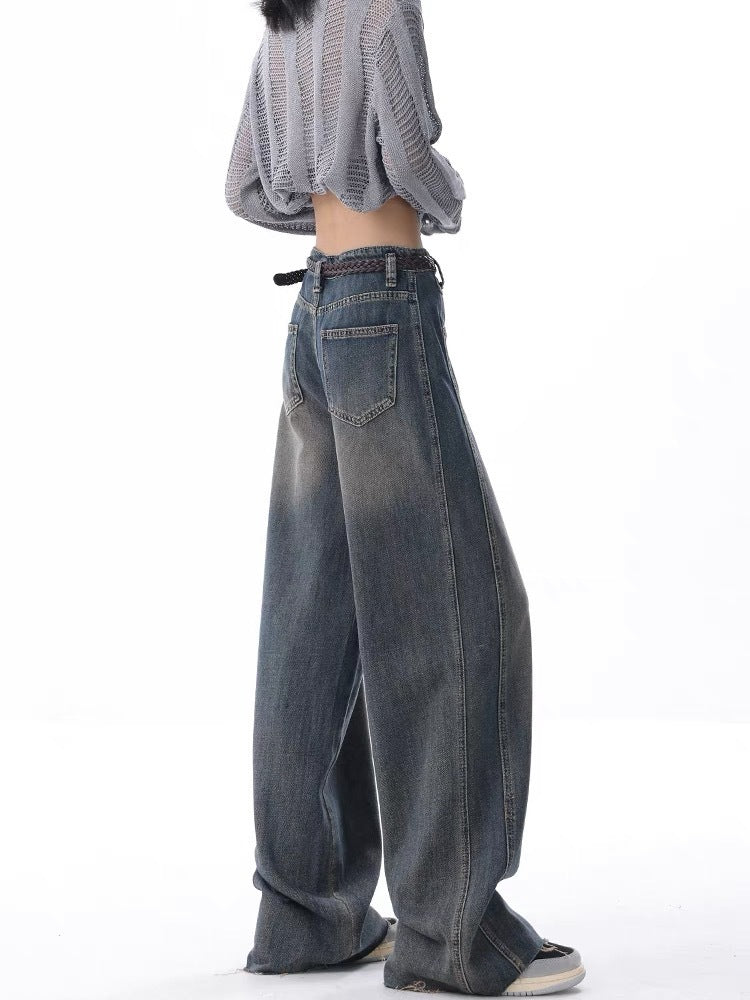 Nostalgic Raw Hem High Waist Wide Leg Jeans for Women