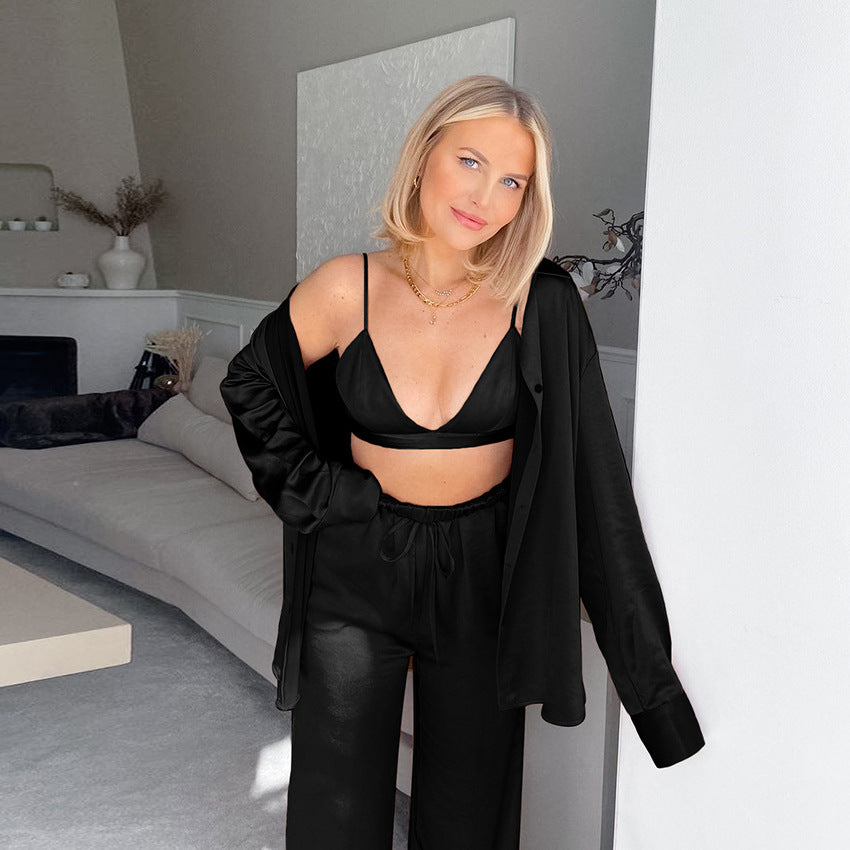 Ensemble tailleur trois pièces européen et américain pour femme - Chemise, haut et pantalon