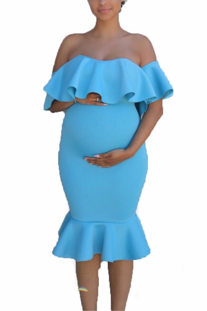 Women’s Elastic Ruffle Maternity Dress