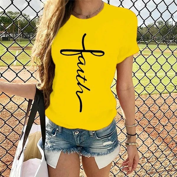 Letter Print Round Neck Short Sleeve T-Shirt