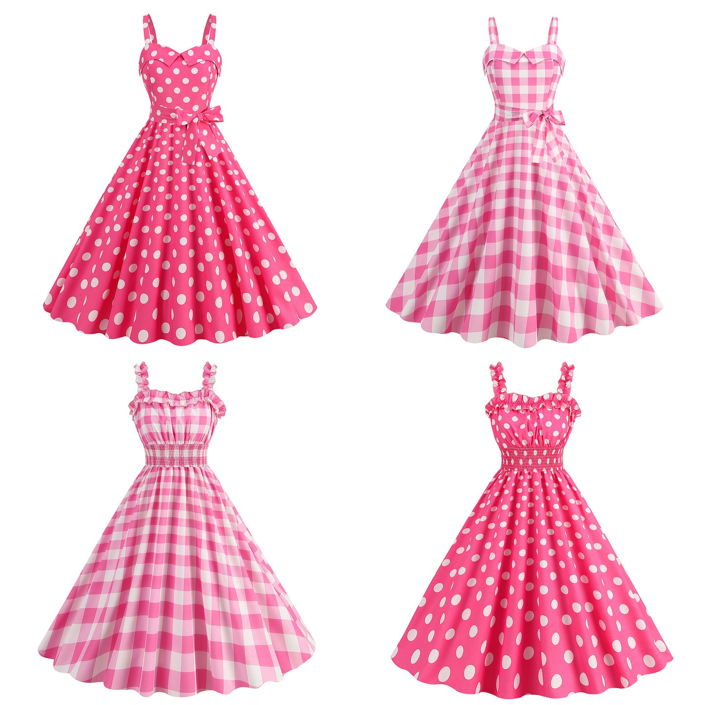 Women's Fashion Casual Sling Party Polka Dot Plaid Printed Dress