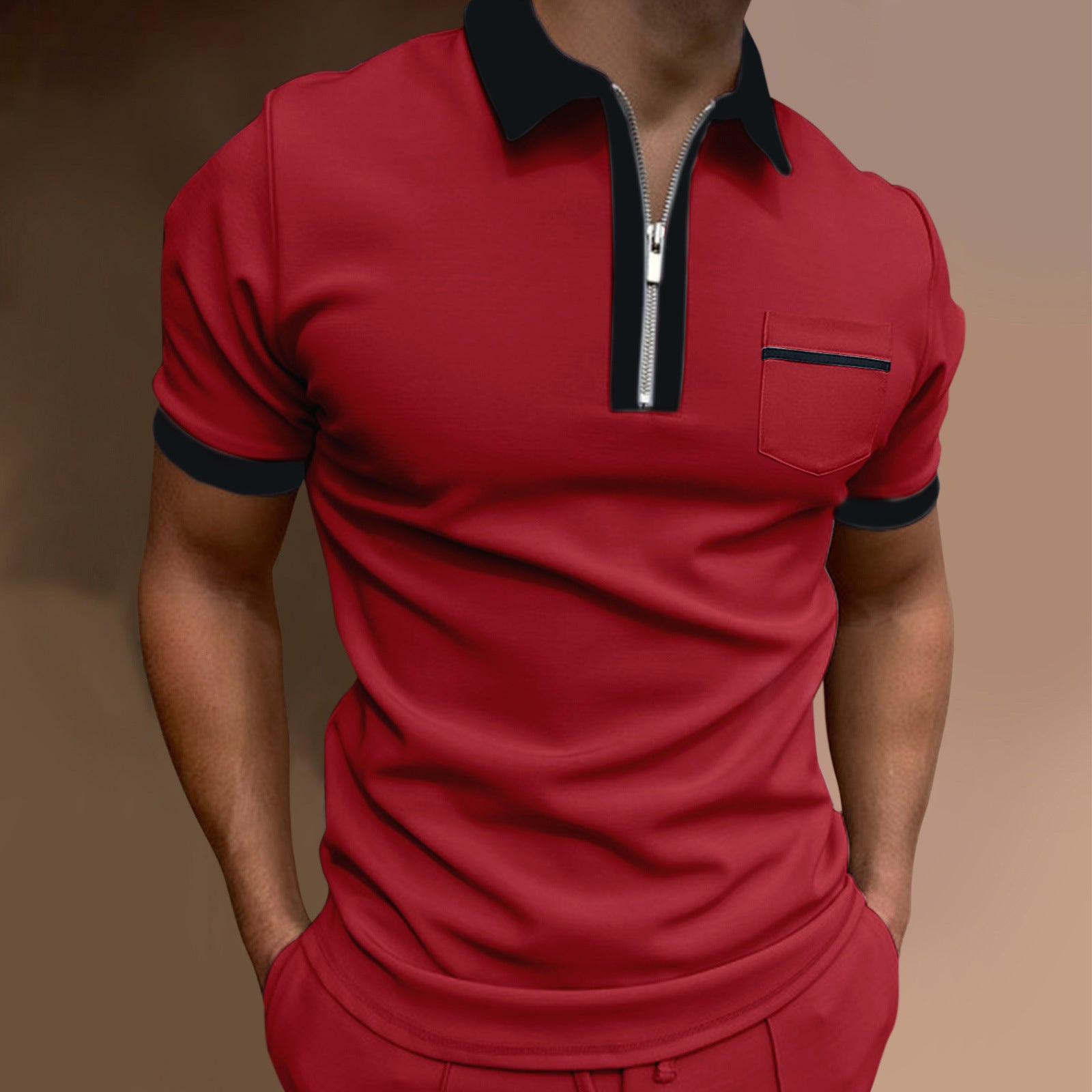 Men's Slim Fit Lapel Polo T-Shirt with Pocket