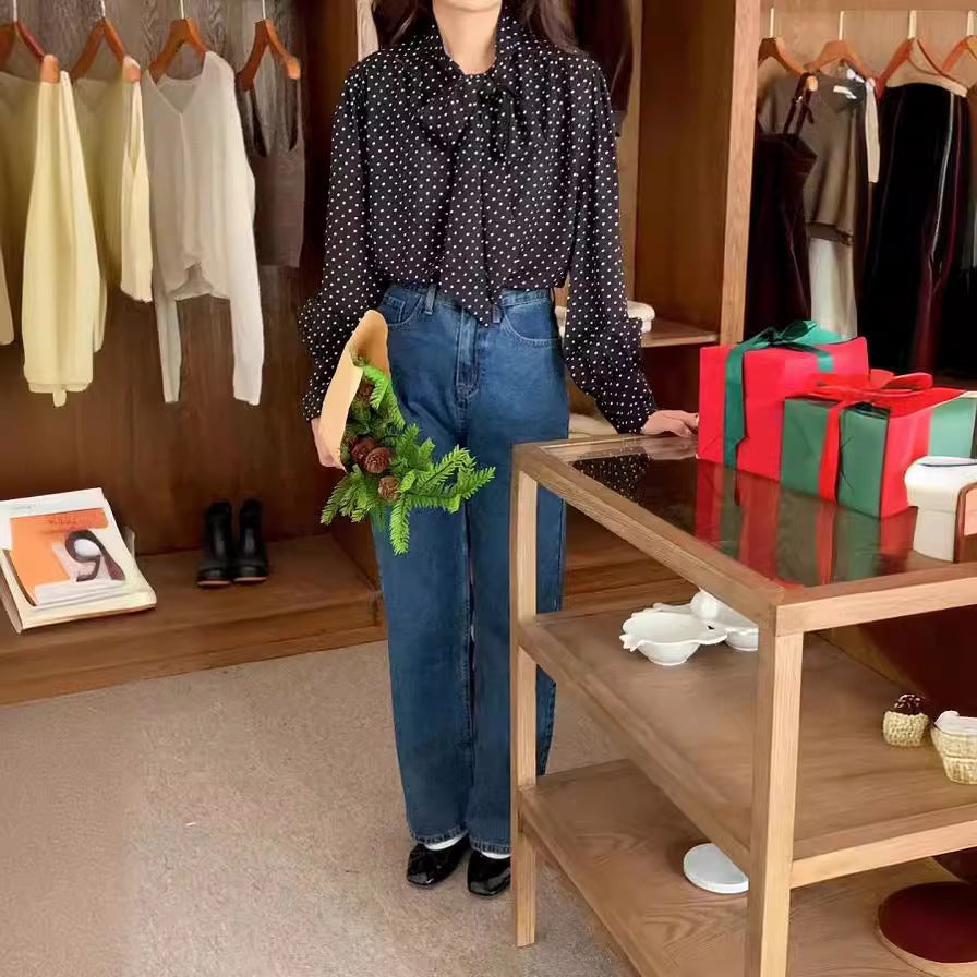 Women's Silk-led Chiffon Polka Dots Shirt