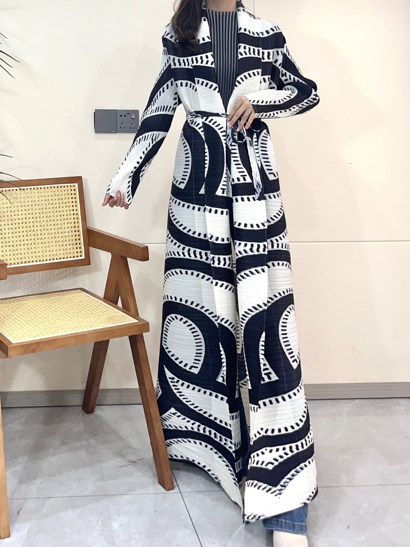 Pleated Print Fashionable All-match Lace-up Loose Arabian Abaya Robe