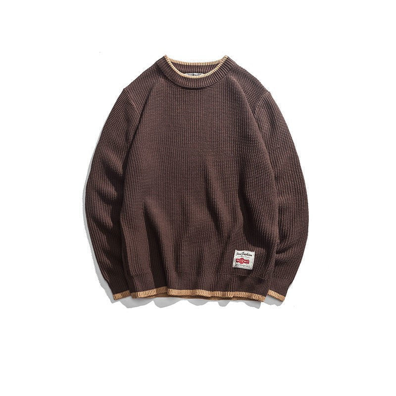 Men's Round Neck Thick Wool Knit Sweater Loose Fit