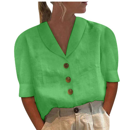 European And American Ladies Fashion Cotton And Linen Top