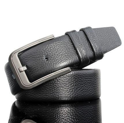 Men's Casual Leather Belt with Litchi Pattern Pin Buckle - Black & Brown, 115-130cm