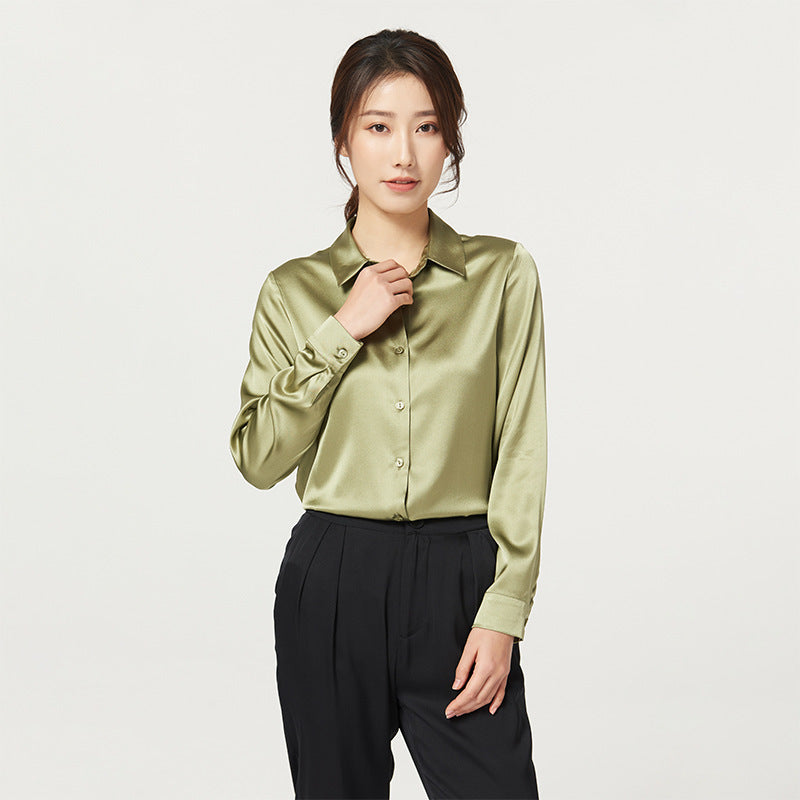 Chemise en satin de soie de mûrier à manches longues pour femme