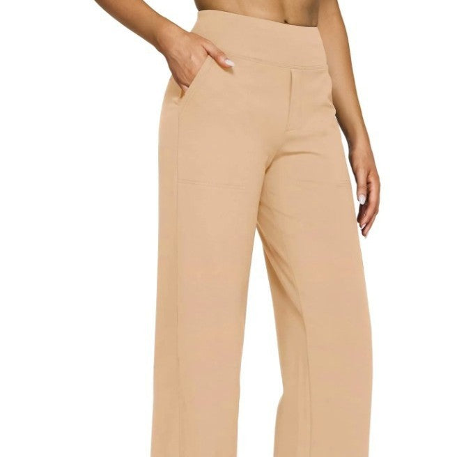High Waist Knitted Straight Trousers with Pockets