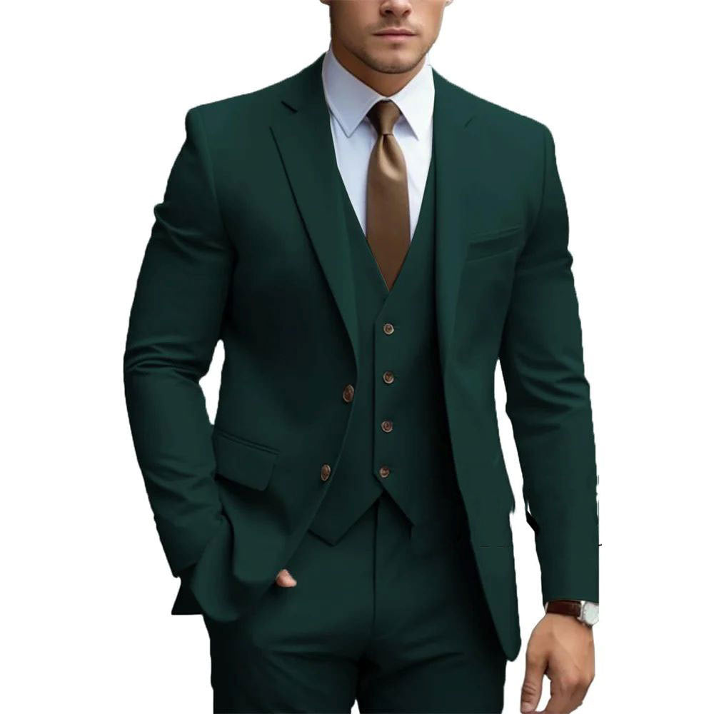 Men's Business Casual Slim Fit Three-Piece Suit Cotton Blend