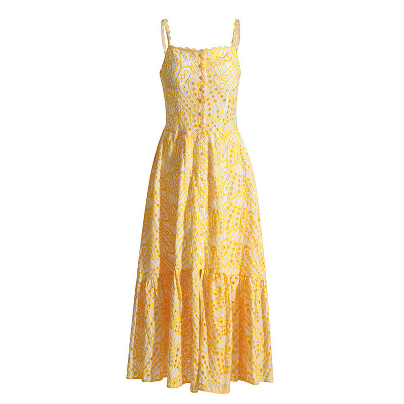 Women's Spaghetti-strap Ruffle Embroidered Hollow Lace Dress