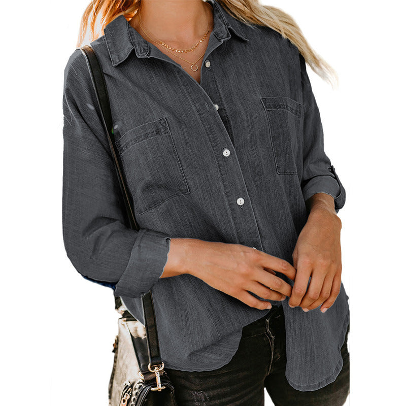 Chemise en jean décontractée ample en polyester pour femme