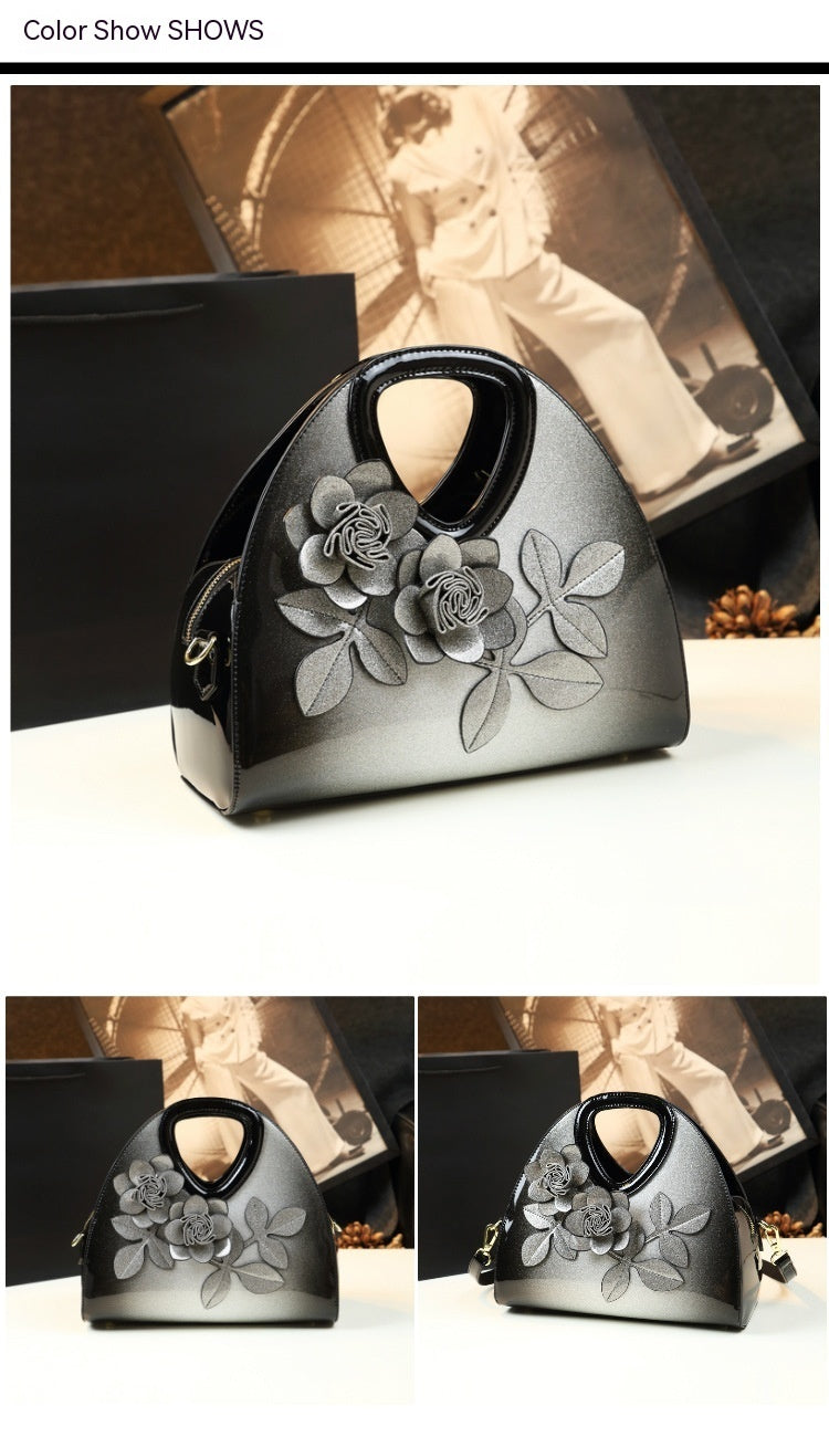 Personalized Flower Dumpling Patent Leather Messenger Bag