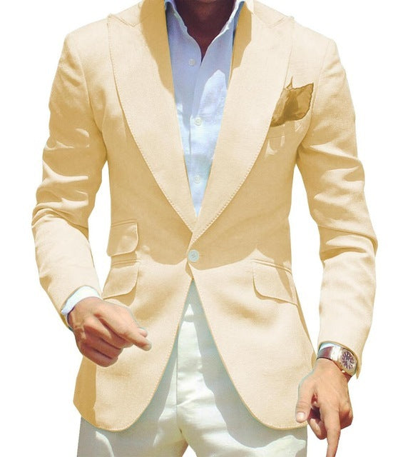Men's Pure Color Polyester Suit Jacket Simple Temperament