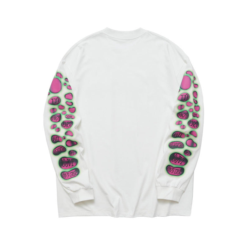 National Fashion Large White Printed Cotton Long Sleeve Hoodie