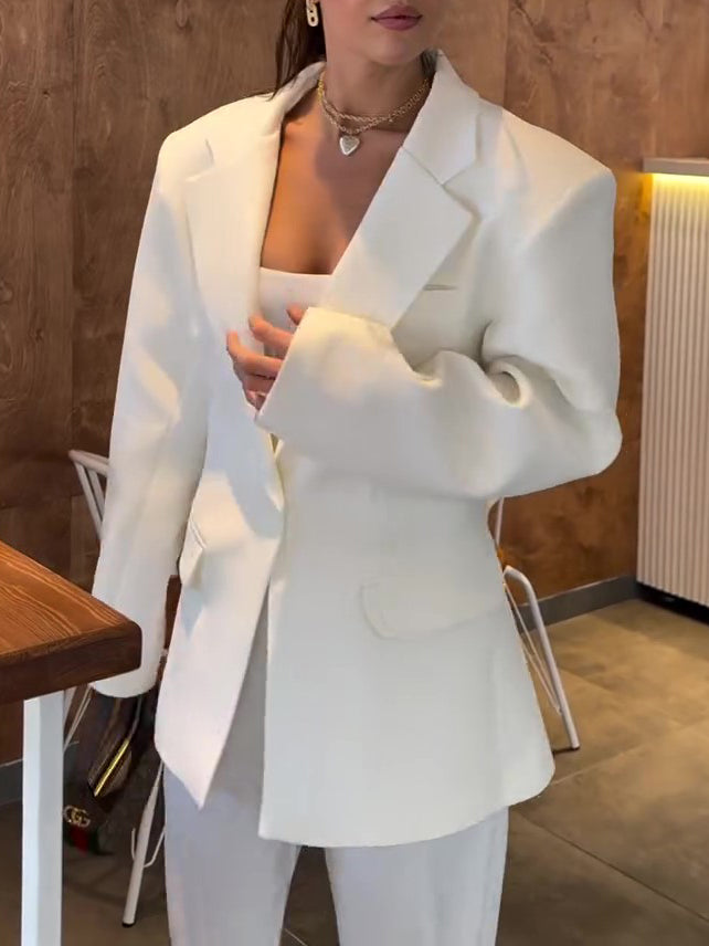Elegant Solid Color Loose Polyester Blazer