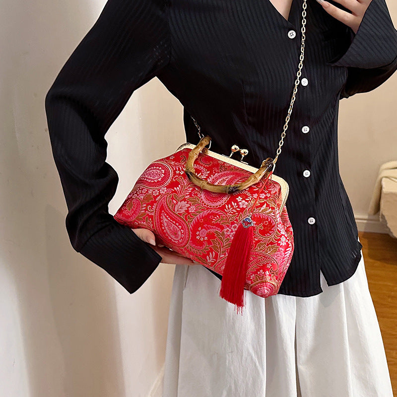 Vintage Silk Satin Chinese Clutch Bag Handbag
