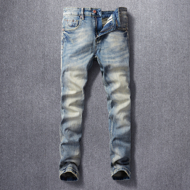 Jean Homme Rétro Vintage Délavé Légèrement Élastique