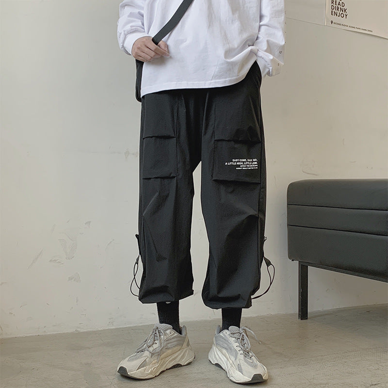 Men's Drawstring Casual Loose Multi-Pocket Overalls Pants