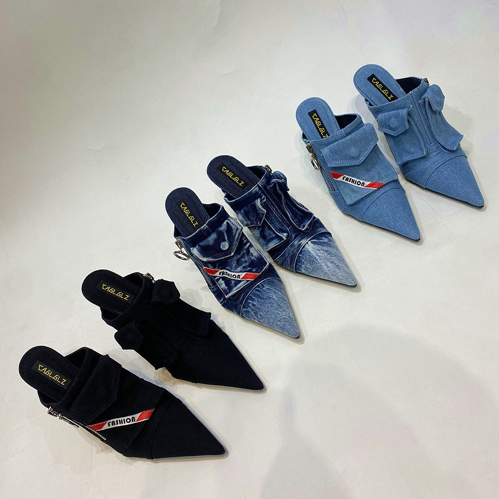 High Heel Pointed-Toe Slippers for Women