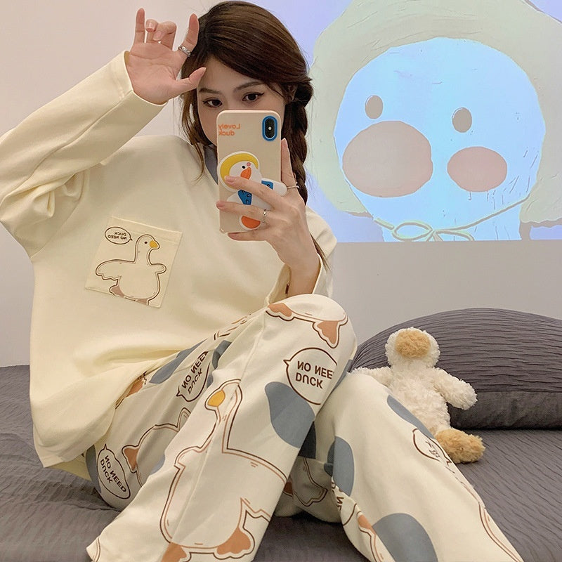 Cartoon Loose And Cute Long-sleeved Pajamas For Women
