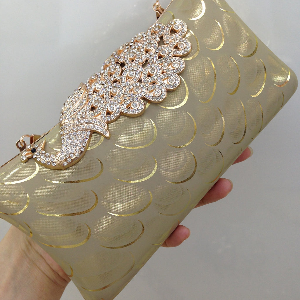 Diamond-Encrusted Peacock PU Leather Dinner Bag Magic Color