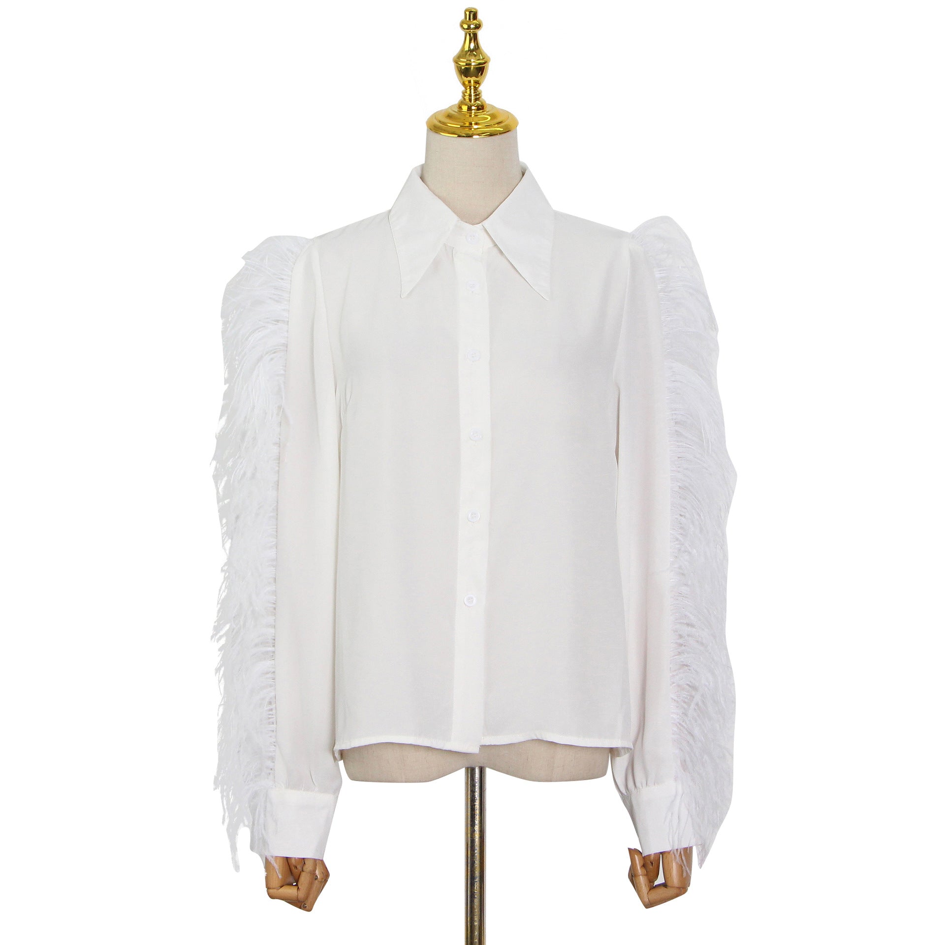 Lapel Long Sleeve Slim Fit Ostrich Hair Panel Shirt