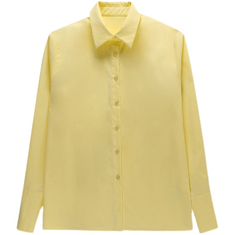 Women's Loose Casual Long-Sleeve Shirt in White, Yellow & Green