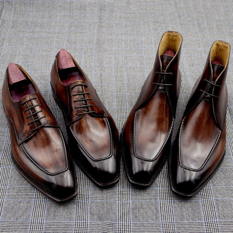 Handmade Men's Leather Boots With Cowhide Leather Soles