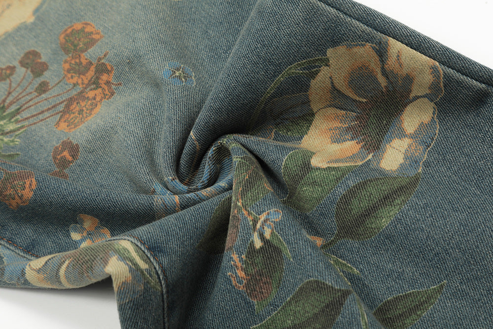 Men's Printed Niche Loose Wide Leg Denim Trousers