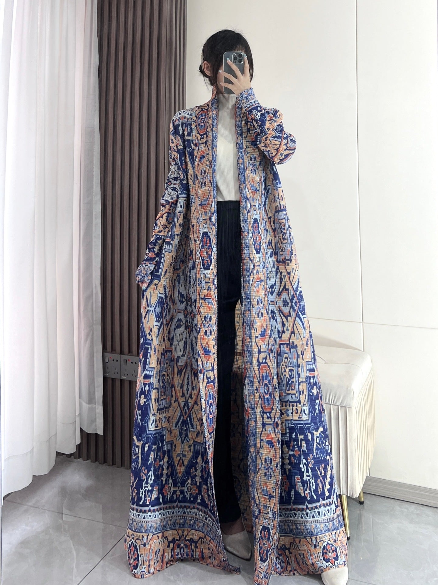 Pleated Print Fashionable All-match Lace-up Loose Arabian Abaya Robe