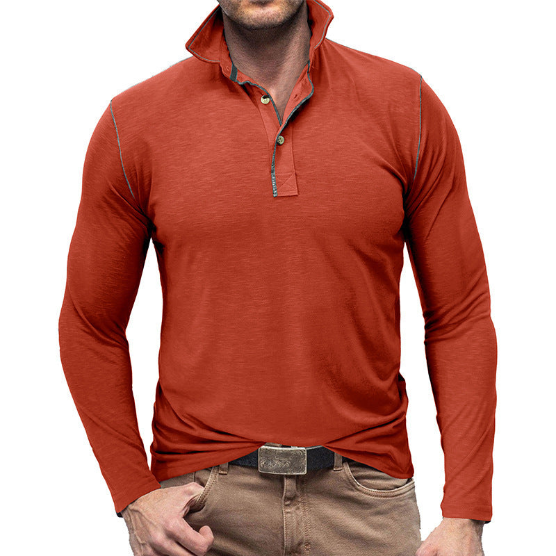 Men's Long Sleeve Henley Lapel T-Shirt Top