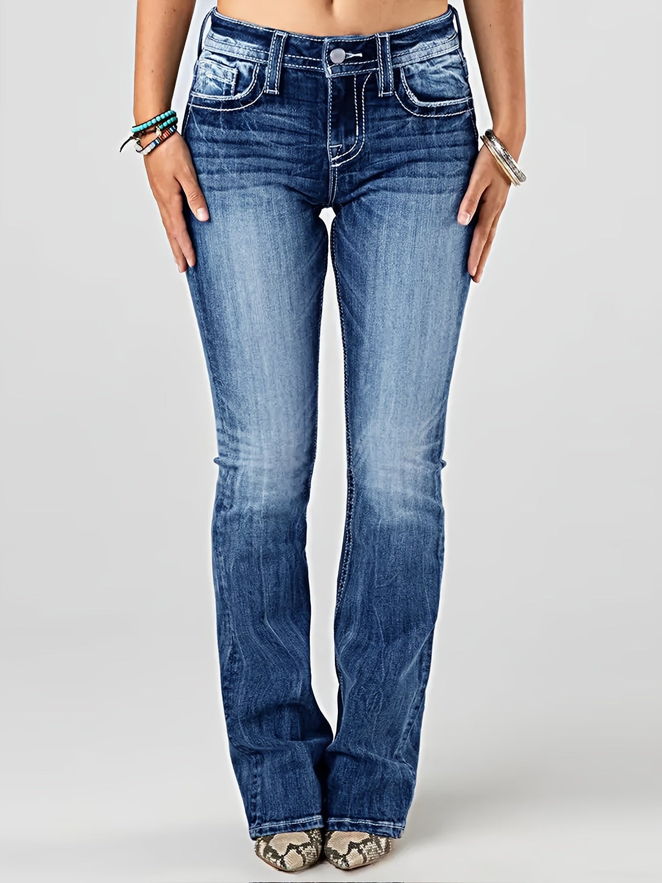 Ladies Navy Blue Stretch Denim Heavy Industry Trousers