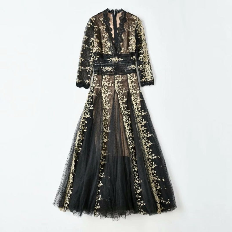 Embroidery Mesh Black Arabian Fashion Dress