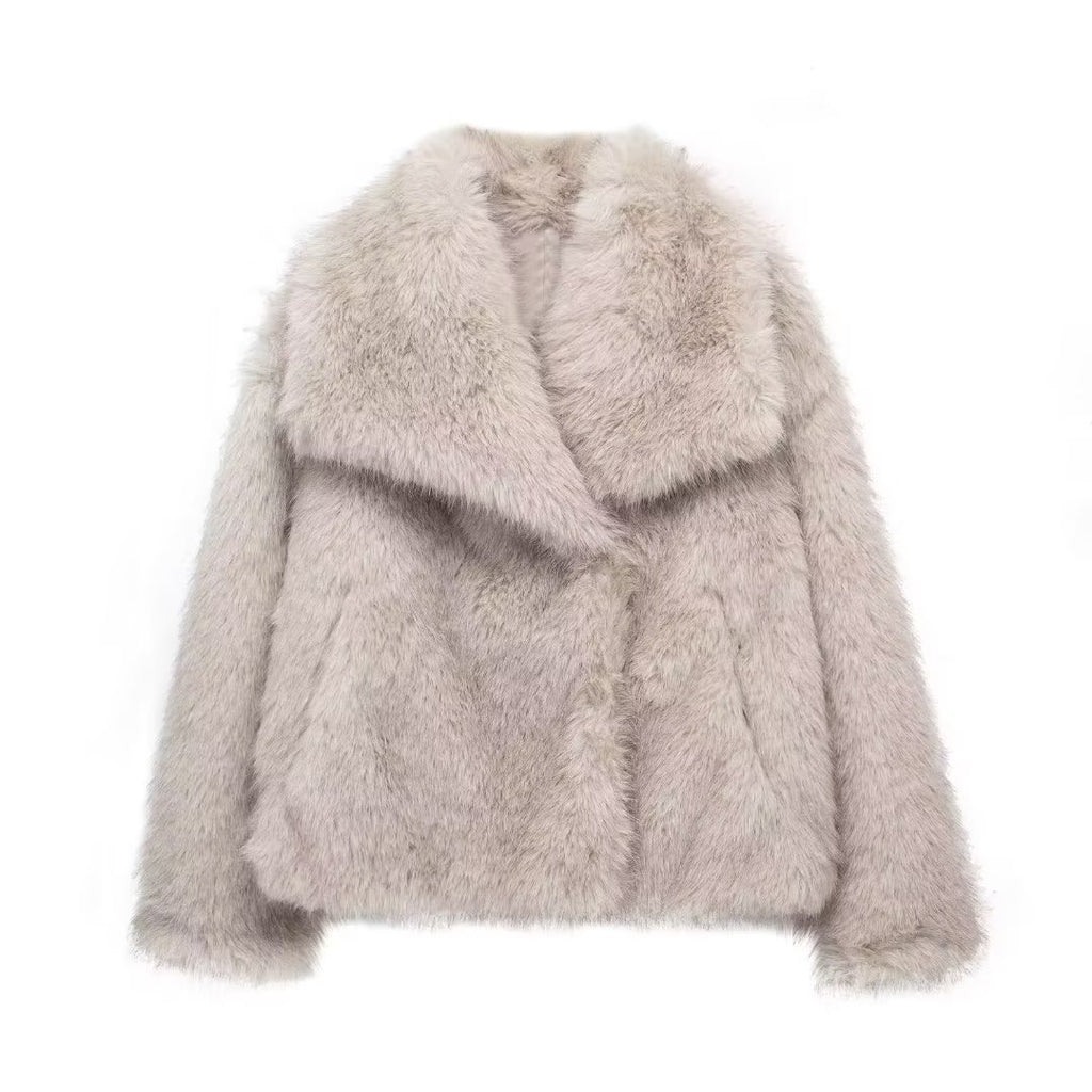 Manteau Hiver en Peluche Épais et Doux à Revers, Veste Longue Décontractée à Manches Longues pour Femmes