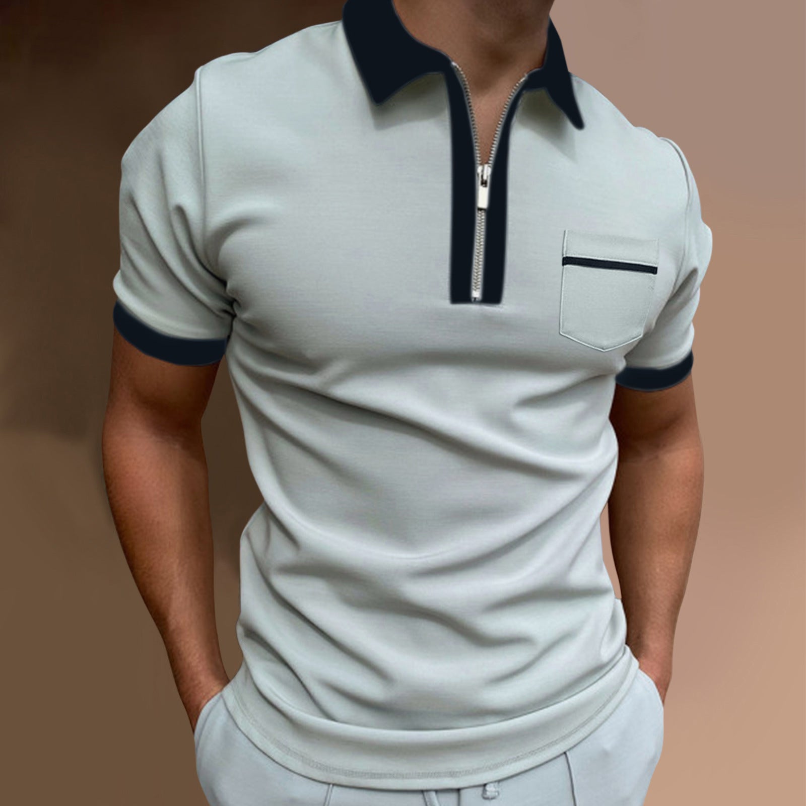 Men's Slim Fit Lapel Polo T-Shirt with Pocket