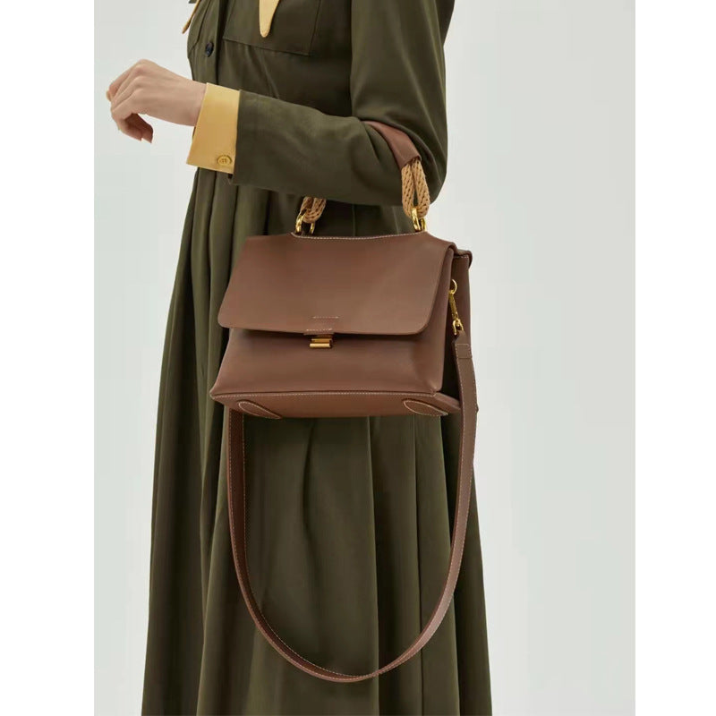 Sac à bandoulière simple en cuir pour femme 25,5x10x18CM Marron Noir