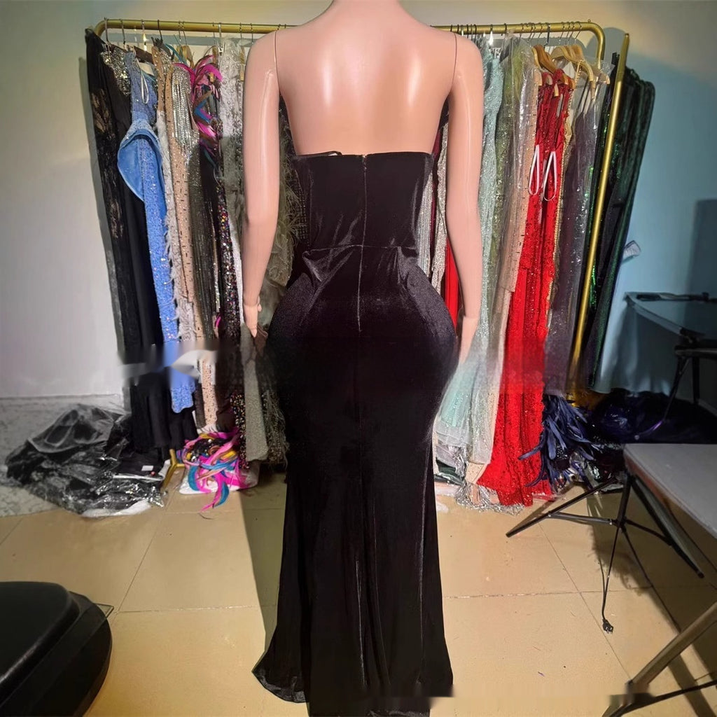 Robe longue noire moulante et bustier