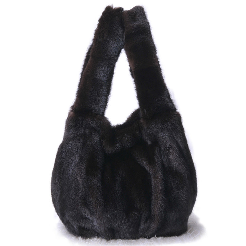 Whole Mink Fur Wrap Soft Surface Messenger Bag 33cm