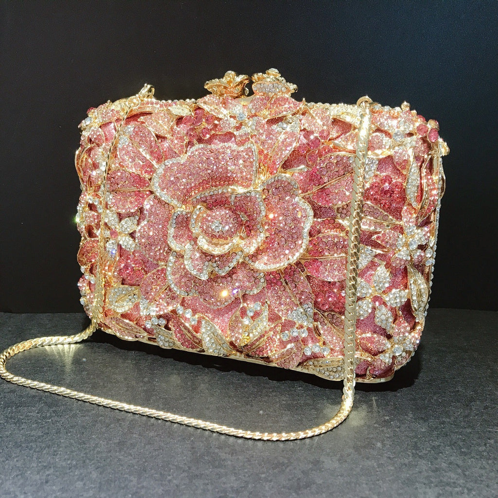 Metal Rose Diamond Chain Clutch Evening Bag 17x11x5cm
