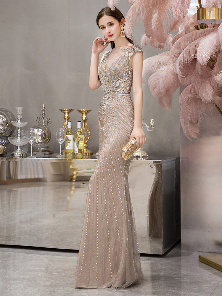 Banquet Sleeveless Fishtail Evening Dress for Host Performance