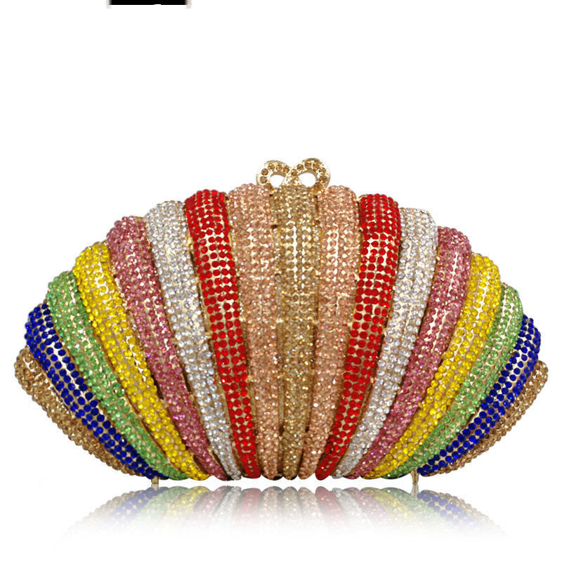 Diamond Crystal Shell Clutch Banquet Bag with Chain 22x12x3cm