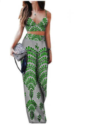 Printed Ladies Cotton Two-Piece Vest & Wide Leg Pants Suit