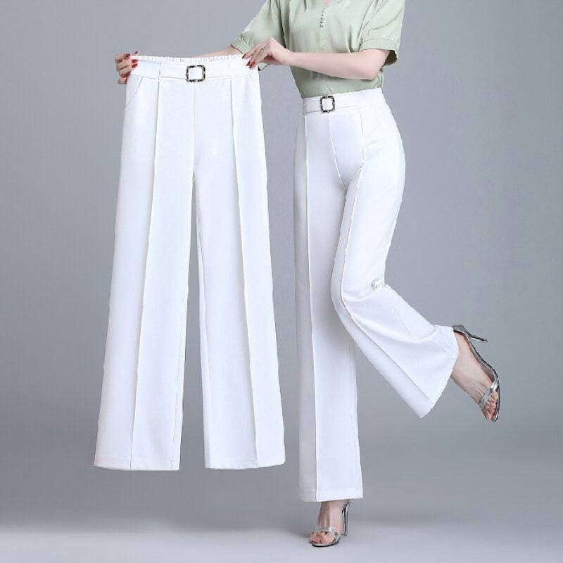 Pantalon Femme Coupe Droite Ample Large en Soie Glacée